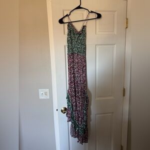 Free People Green and Pink Floral Midi Dress